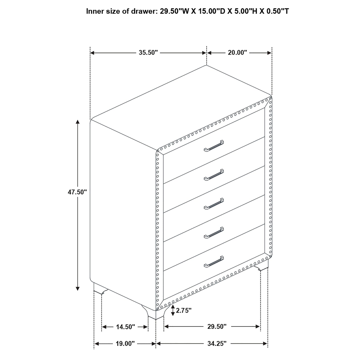 Melody 5-drawer Bedroom Chest Pacific Blue