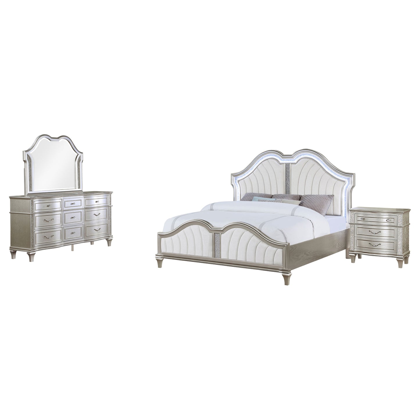 Evangeline 4-piece Eastern King Bedroom Set Silver Oak