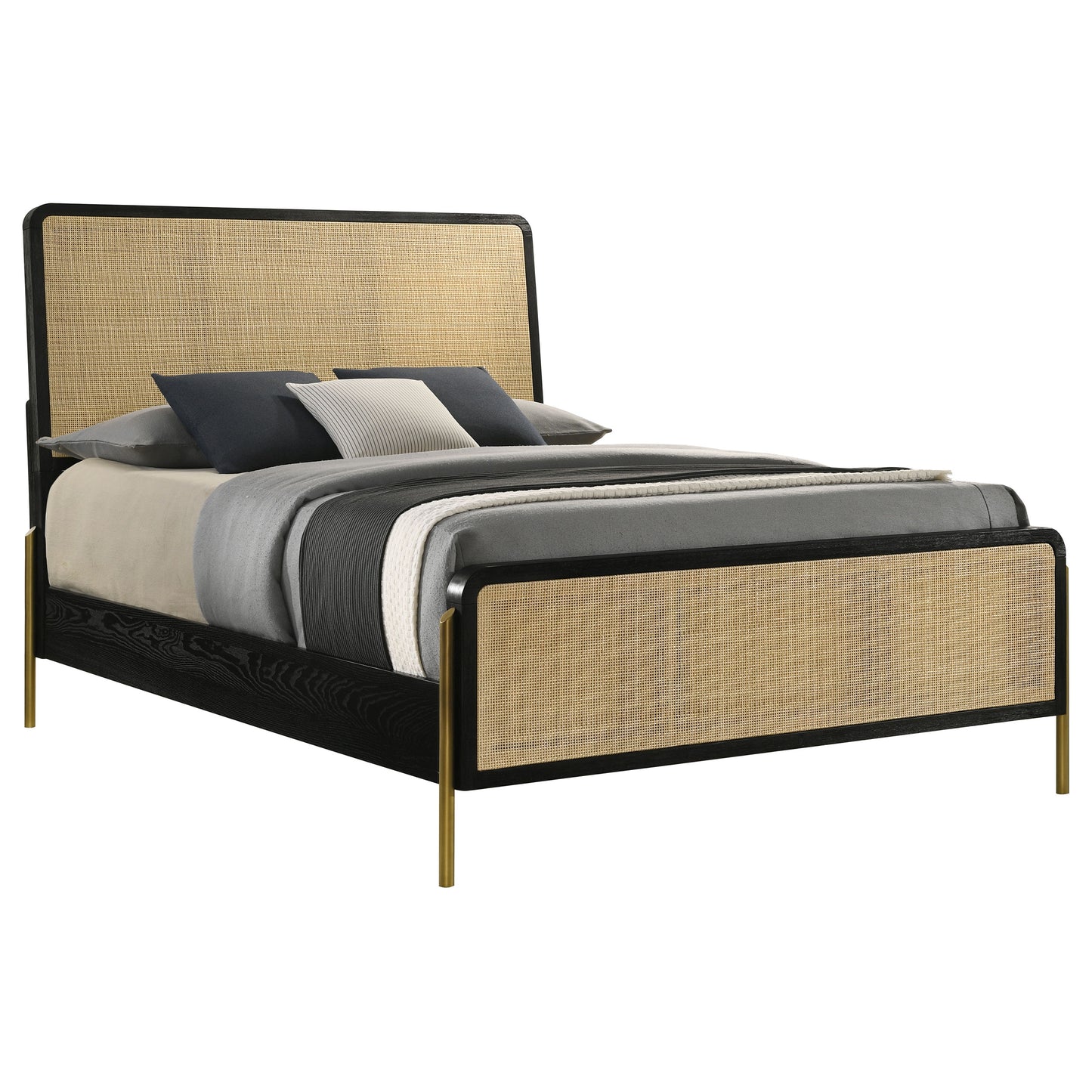 Arini Rattan Queen Panel Bed Black and Natural