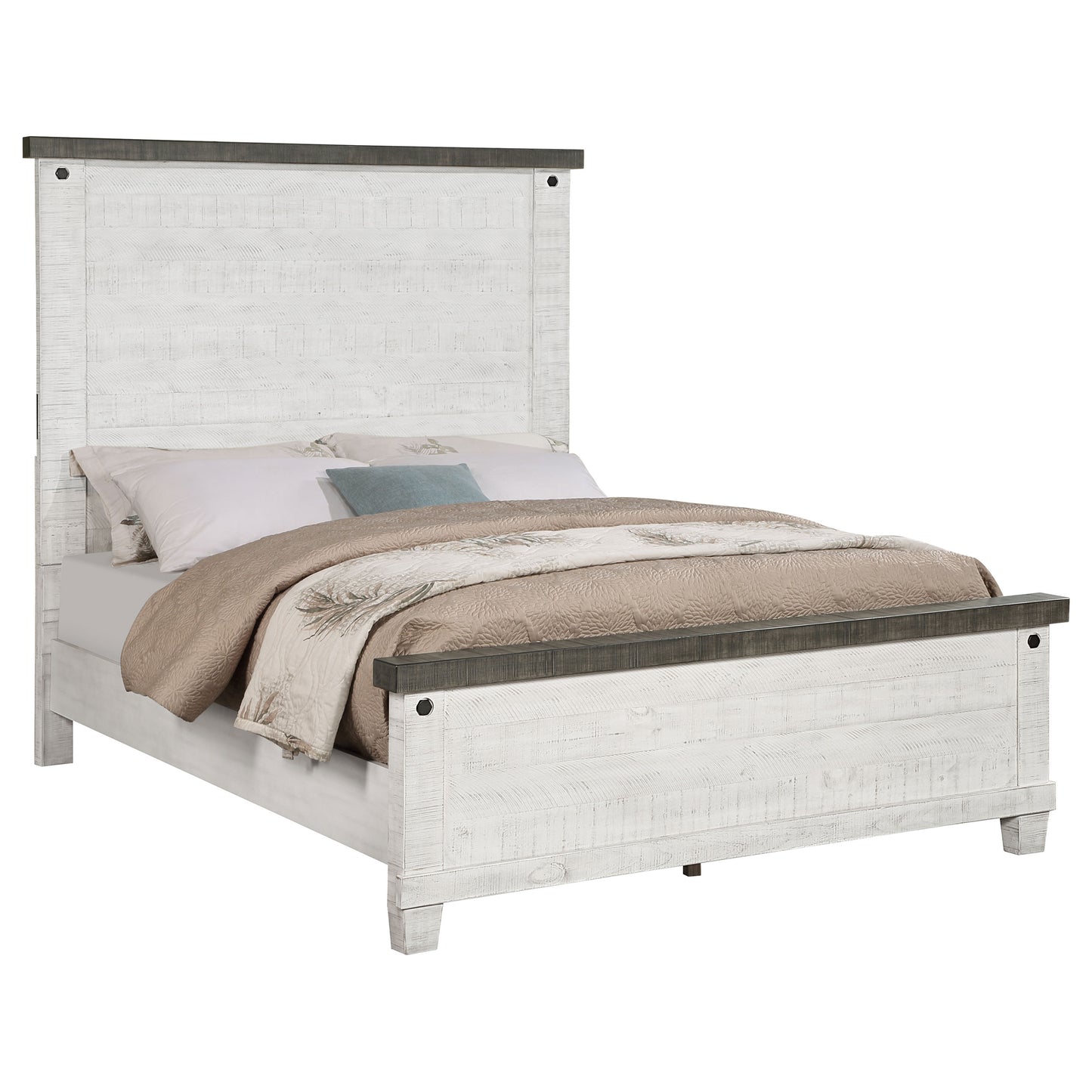 Lilith Wood Eastern King Panel Bed Distressed White