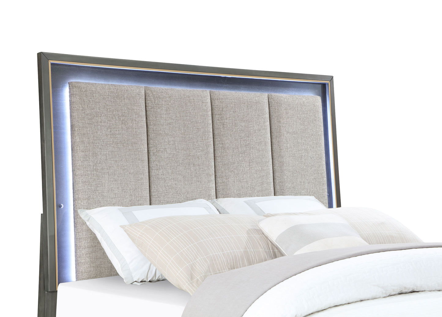 Kieran Wood Queen LED Panel Bed Grey