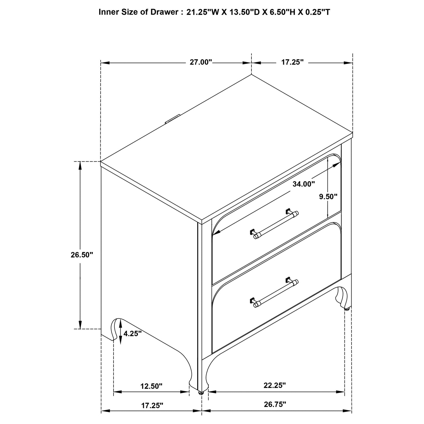 Anastasia 2-drawer Nightstand Pearl White