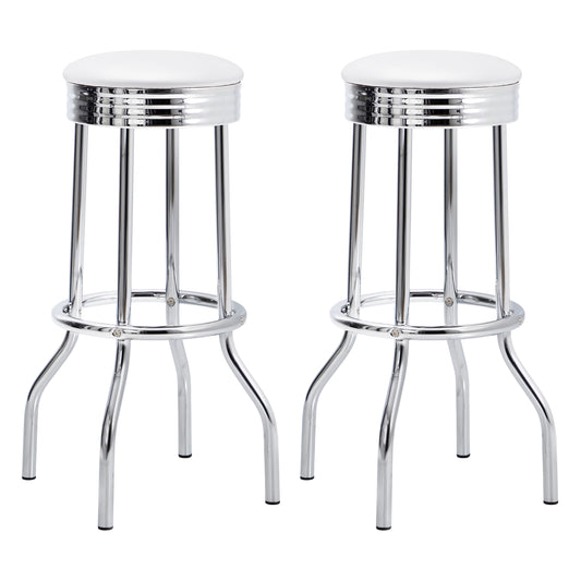 Retro Upholstered Metal Swivel Bar Stool White (Set of 2)