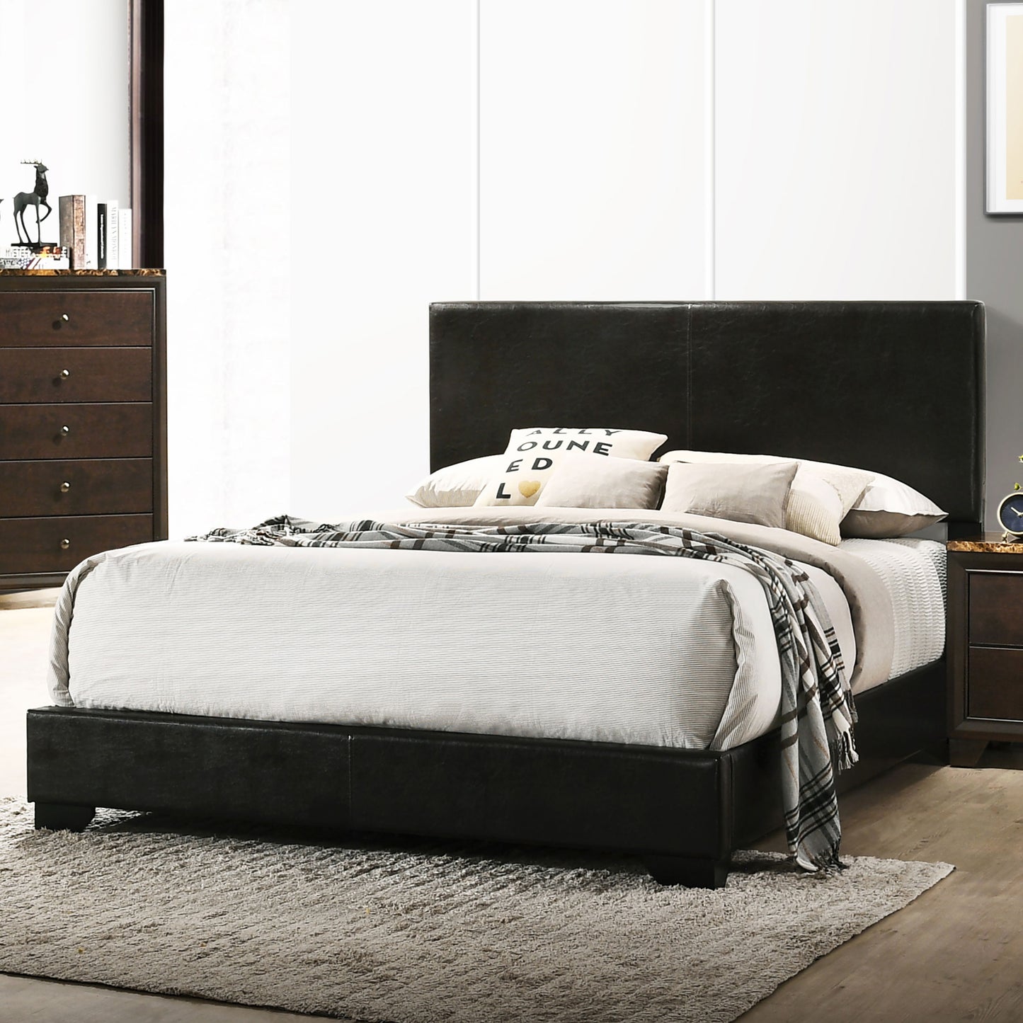 Conner Upholstered Eastern King Panel Bed Black