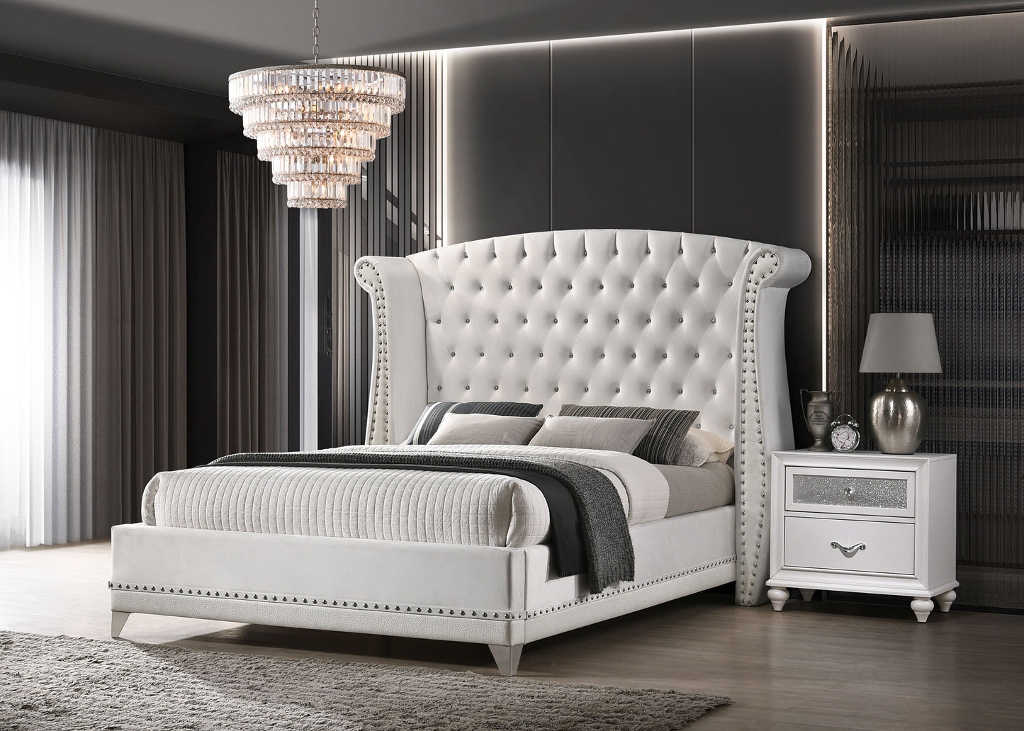 Barzini Upholstered Queen Wingback Bed White