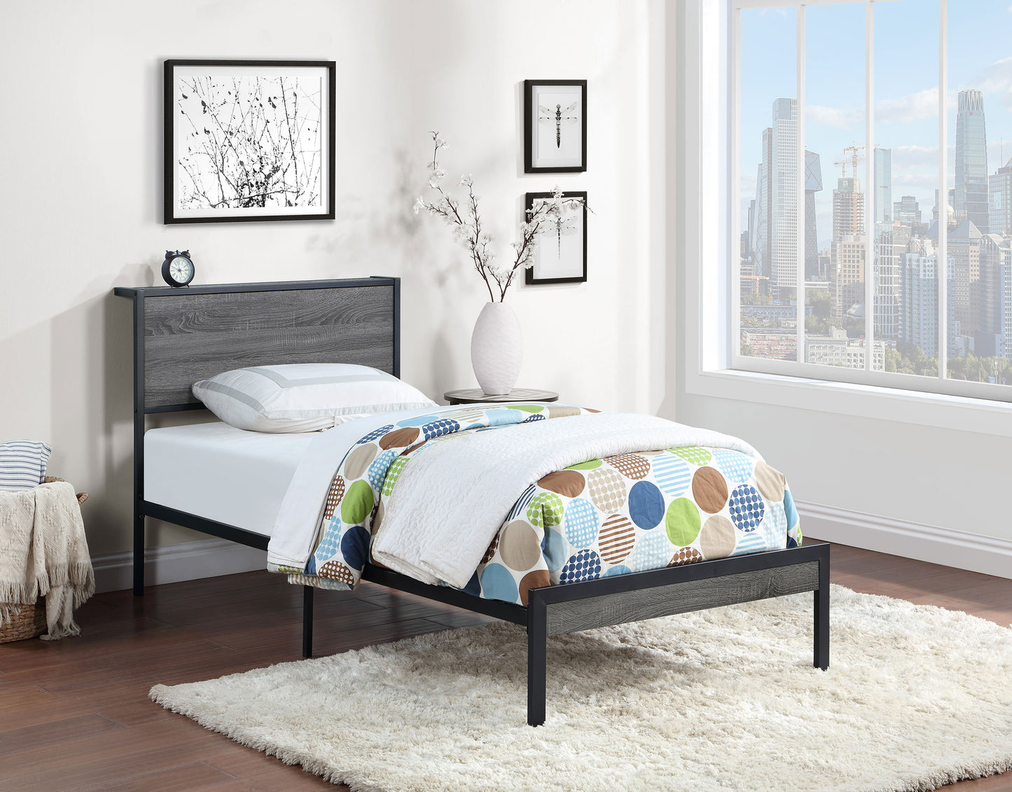 Ricky Metal Twin Panel Bed Grey