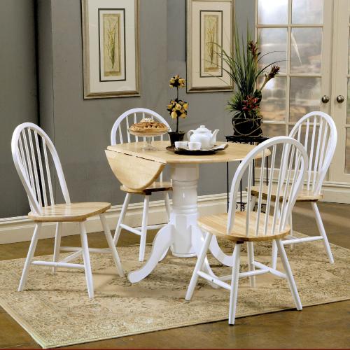 Allison 5-piece Round Drop Leaf Dining Table Set White