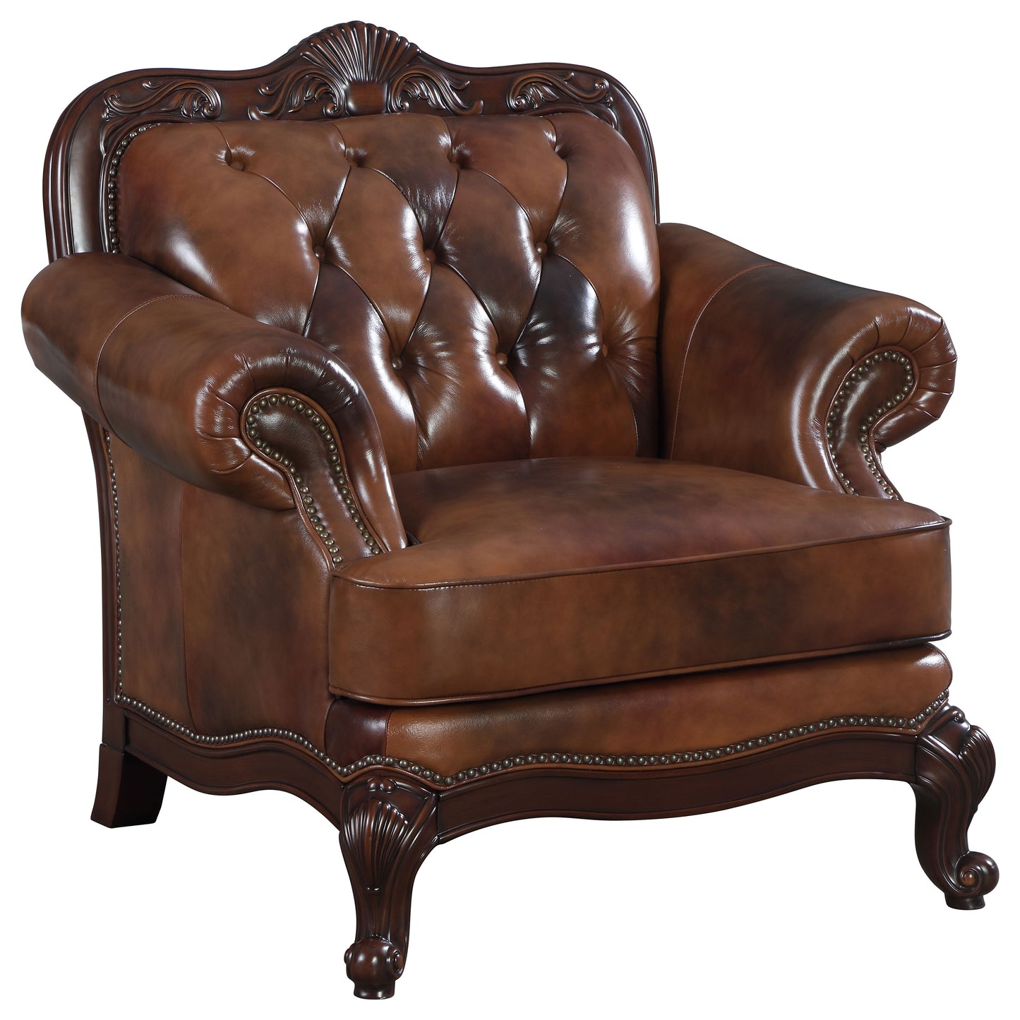 Victoria Full Leather Upholstered Rolled Arm Chair Brown