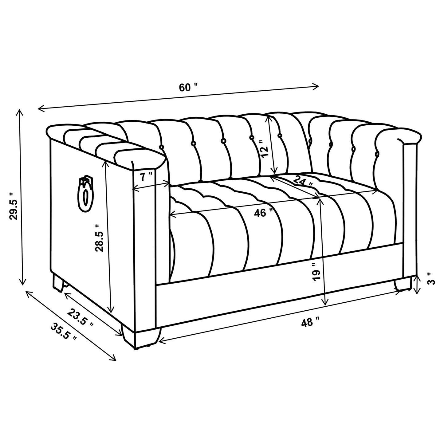 Chaviano 3-piece Upholstered Track Arm Sofa Set Pearl White