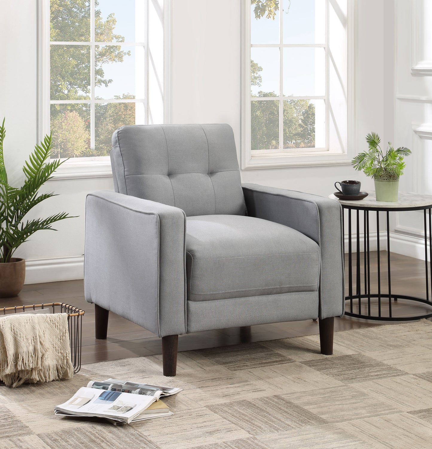 Bowen Upholstered Track Arm Tufted Accent Chair Grey