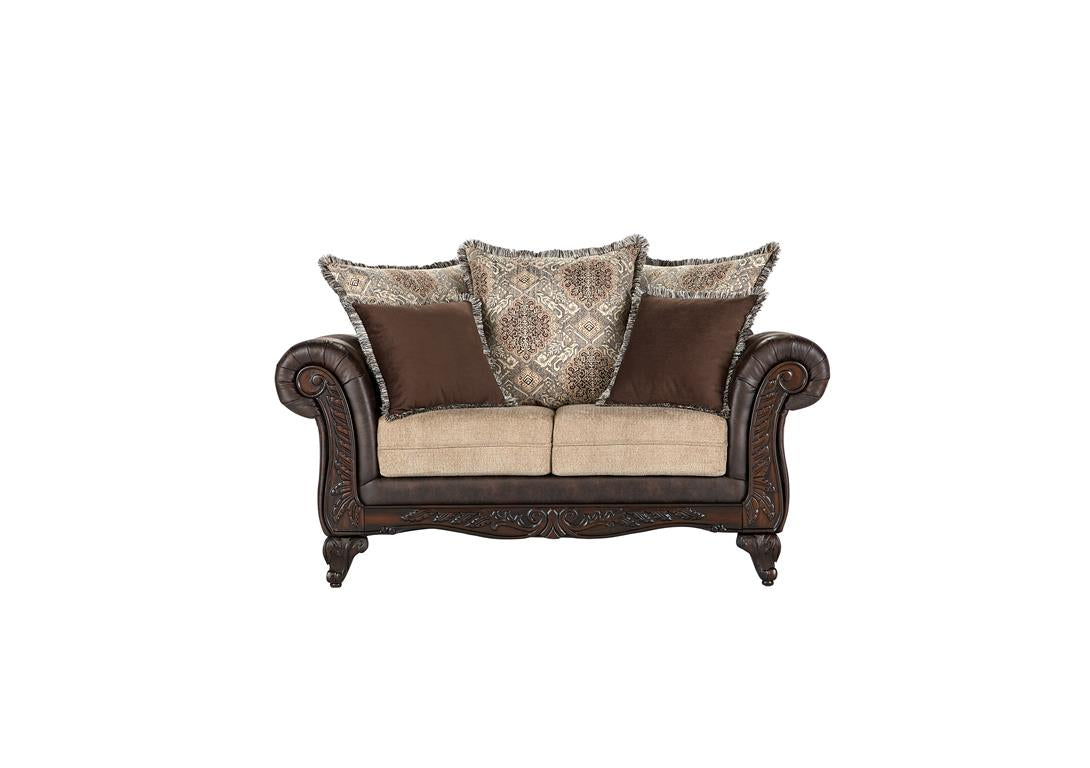 Elmbrook Upholstered Rolled Arm Loveseat Brown