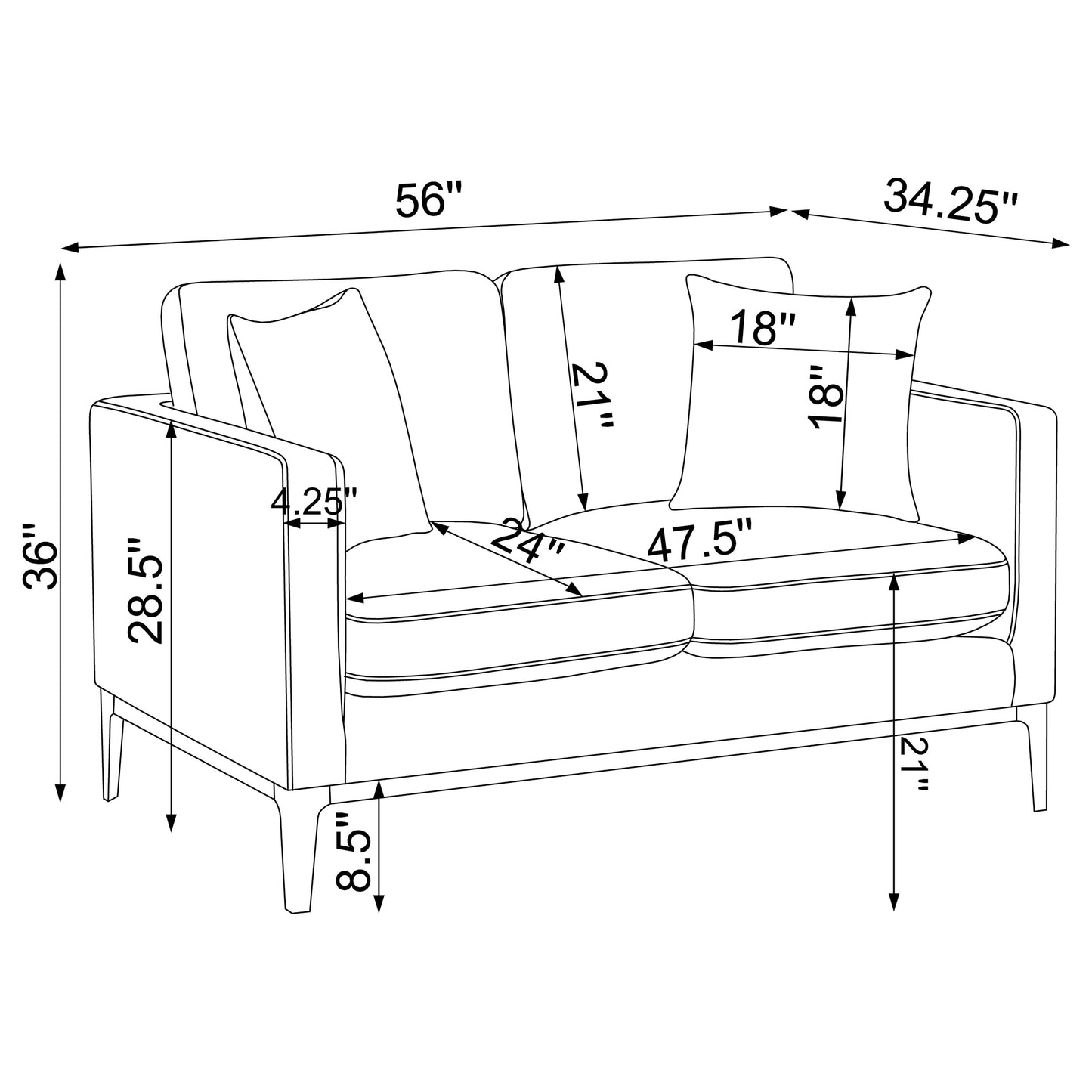 Apperson Upholstered Track Arm Loveseat Light Grey