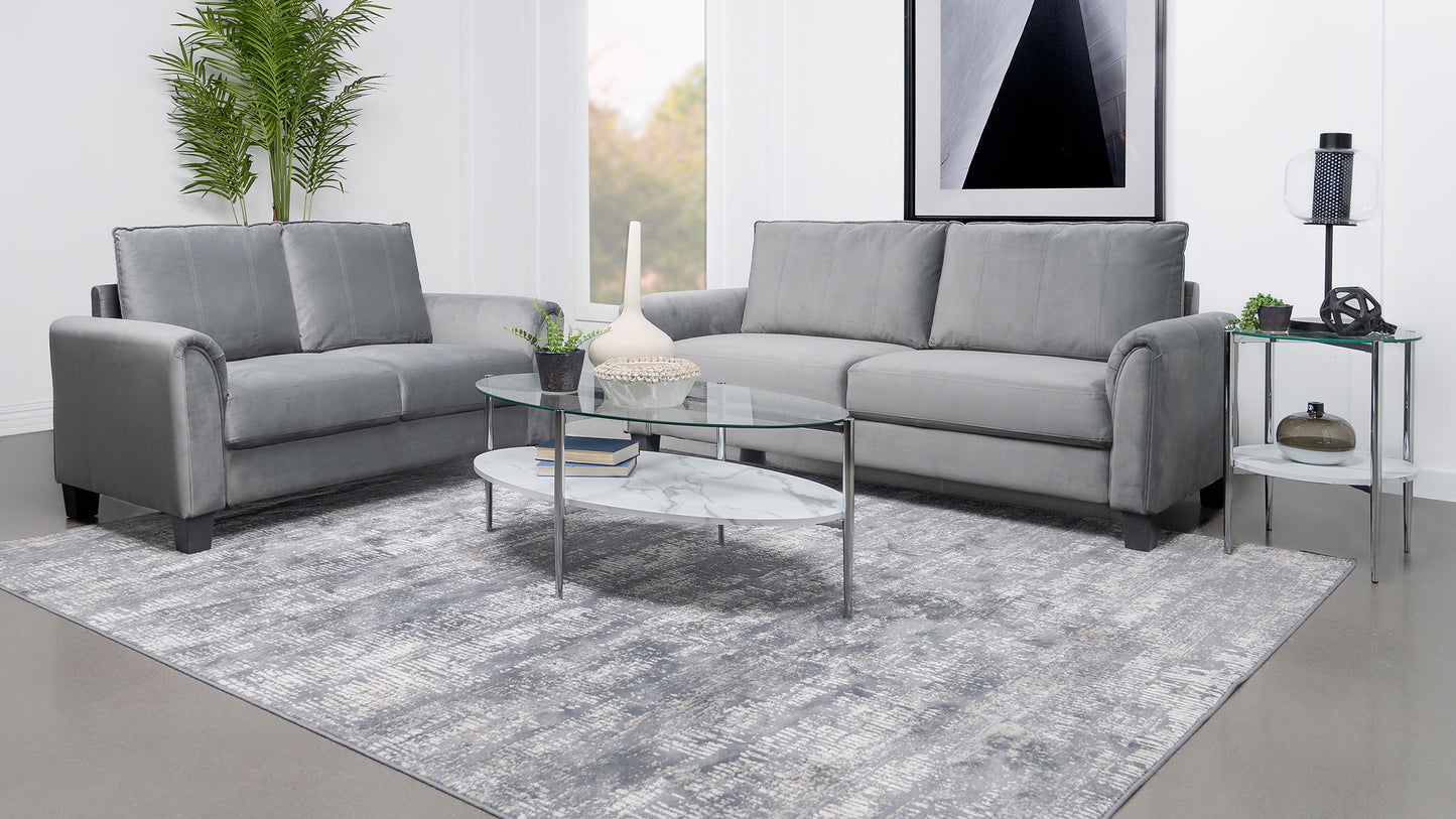 Davis 2-piece Upholstered Rolled Arm Sofa Grey