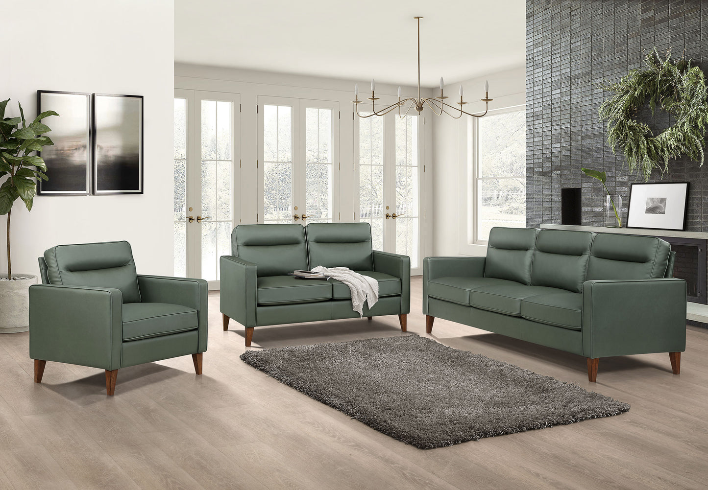 Jonah Upholstered Track Arm Loveseat Green