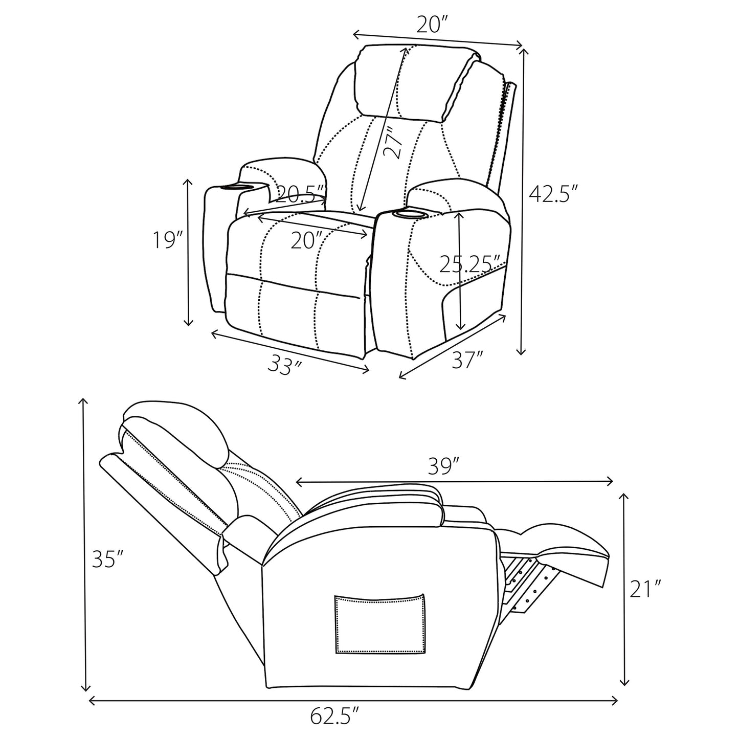 Sanger Upholstered Power Lift Massage Recliner Charcoal Grey