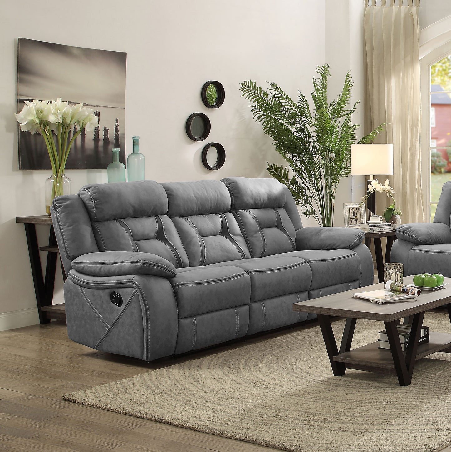 Higgins Upholstered Motion Reclining Sofa Grey