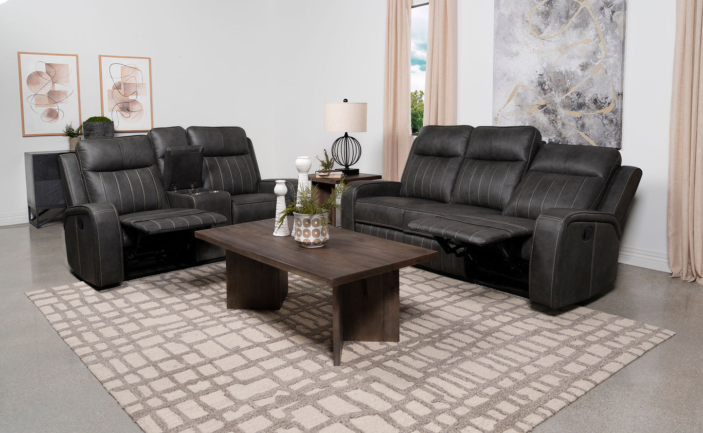 Raelynn 2-piece Upholstered Reclining Sofa Set Grey