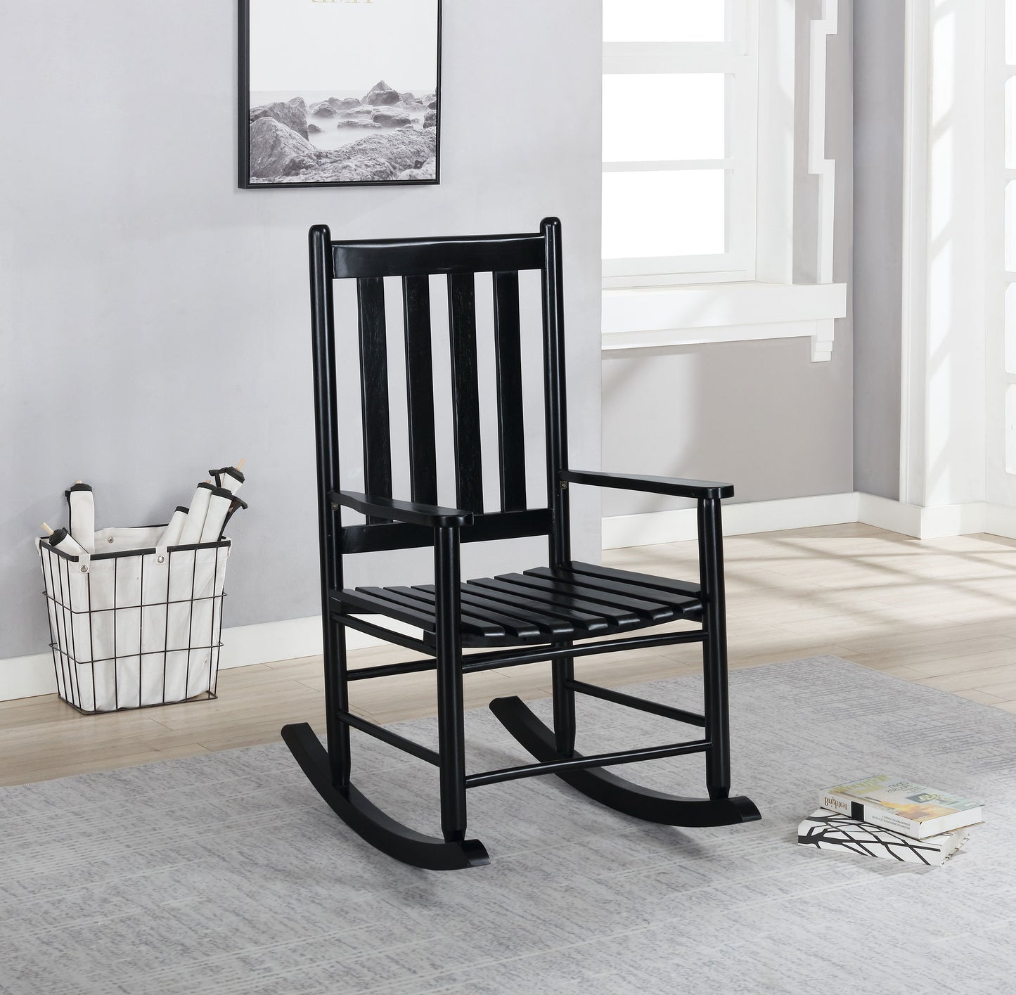 Annie Slat Back Solid Wood Rocking Chair Black