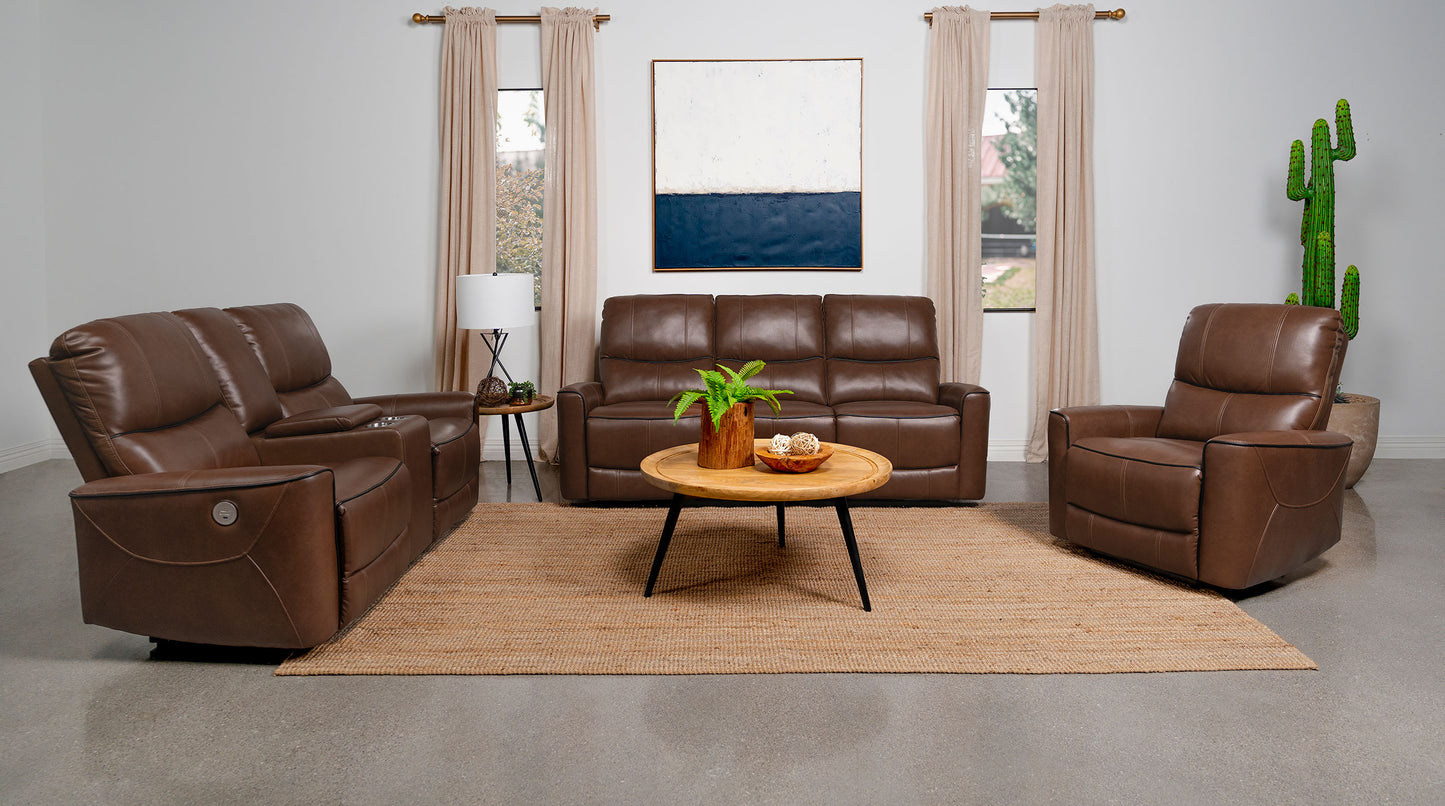 Greenfield Upholstered Power Reclining Sofa Saddle Brown