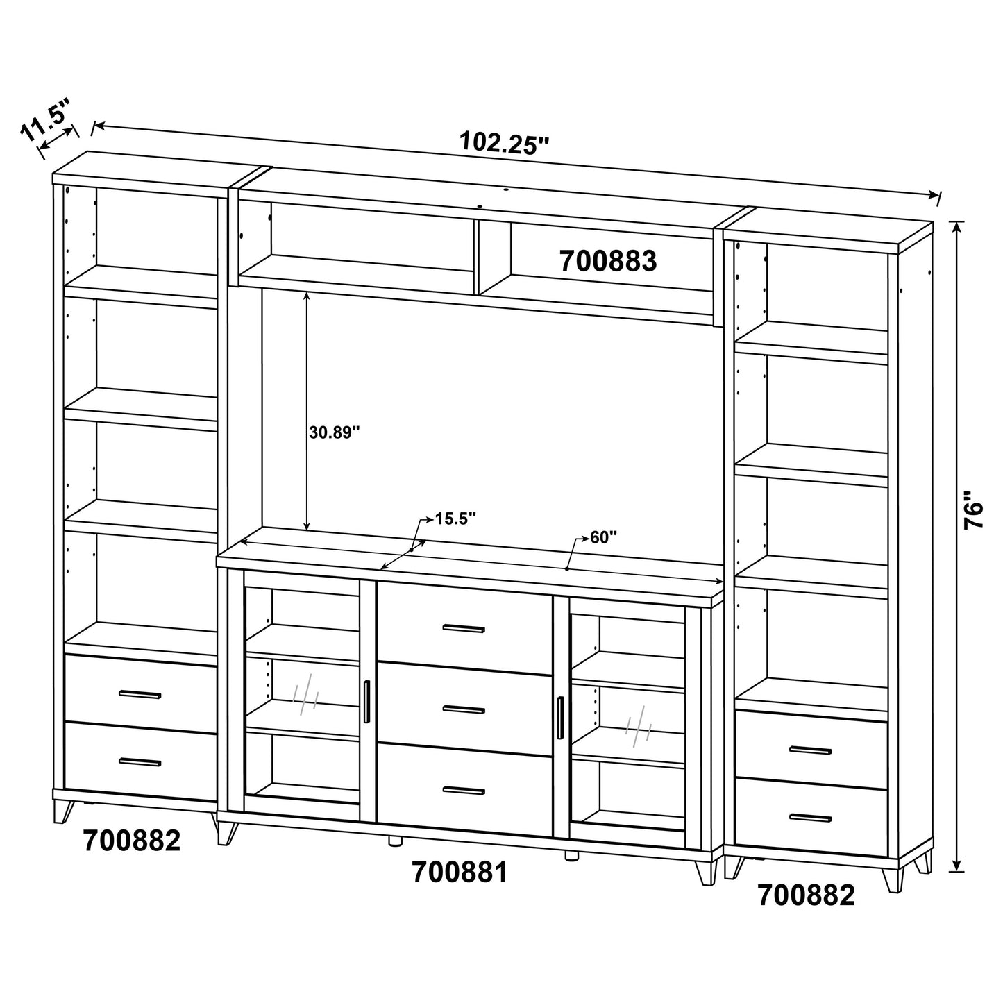 Lewes 4-piece 60" TV Entertainment Center Cappuccino