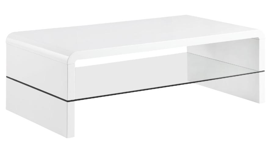 Airell Rectangular Coffee Table with Shelf White High Gloss