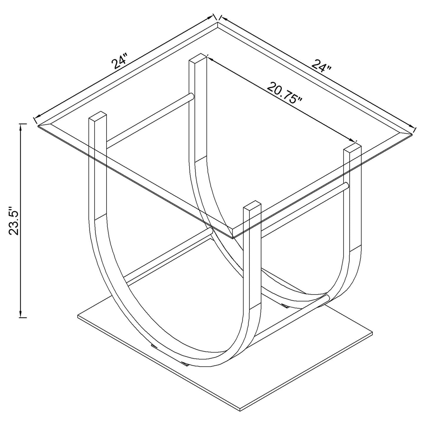 Danville Square U-Shaped Glass Top Side End Table Chrome