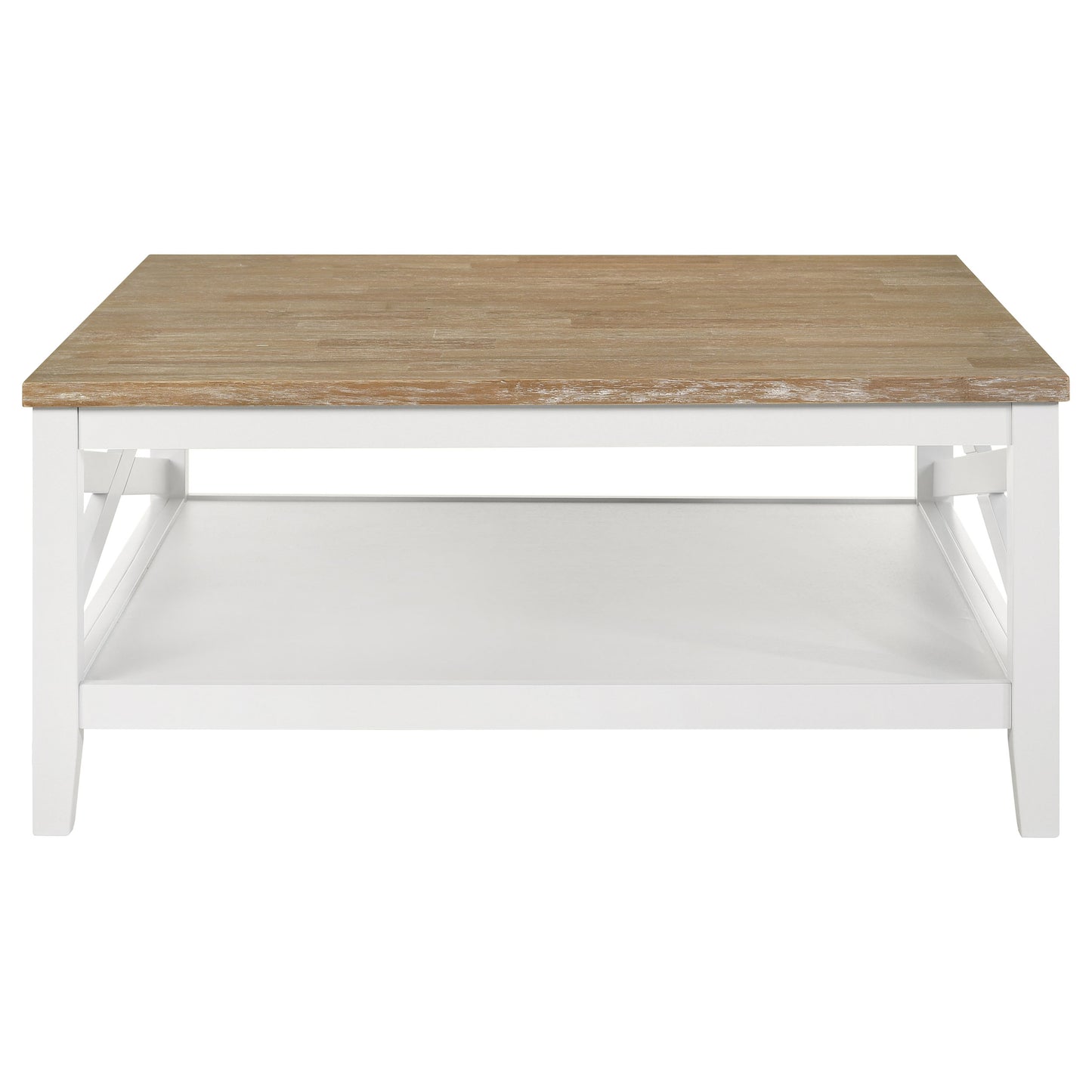 Hollis Square Wood Coffee Table With Shelf Brown and White