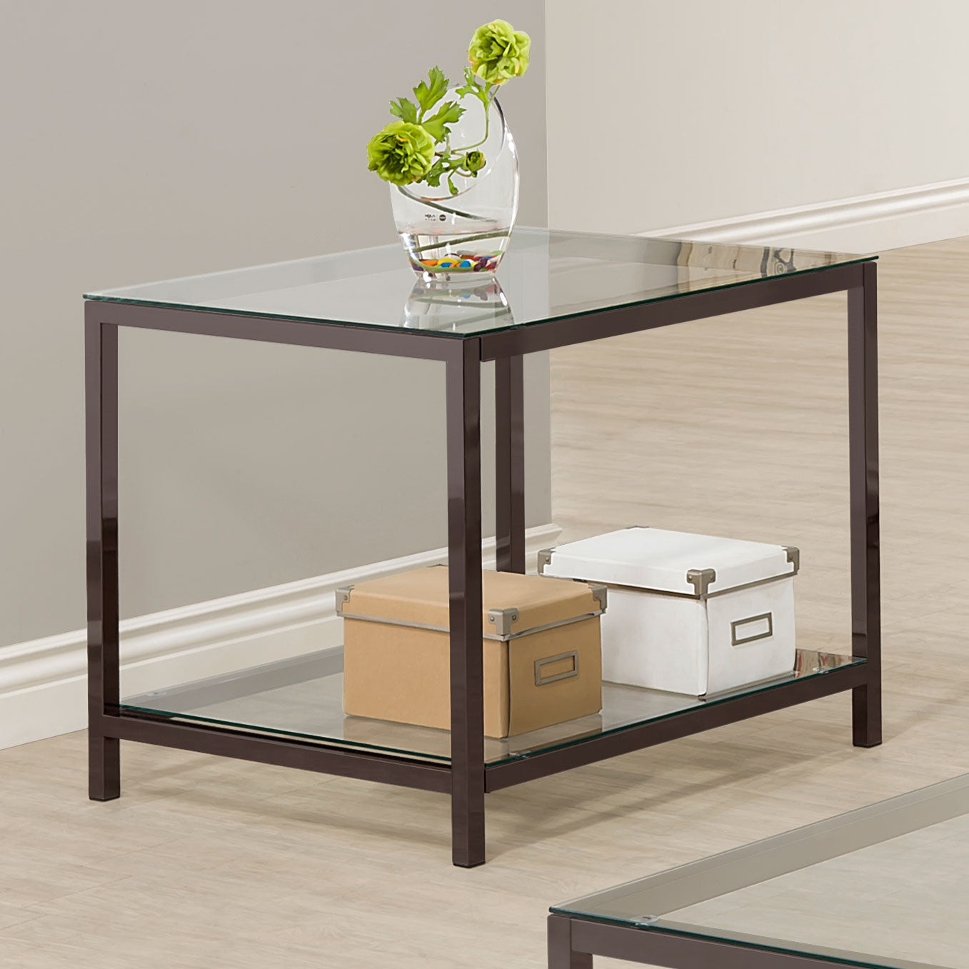 Trini 1-shelf Glass Top Side End Table Black Nickel