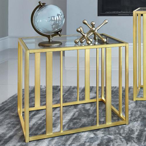 Adri Rectangular Glass Top Side End Table Matte Brass