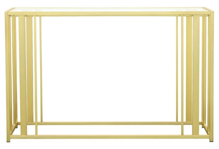 Adri Glass Top Entryway Sofa Console Table Matte Brass