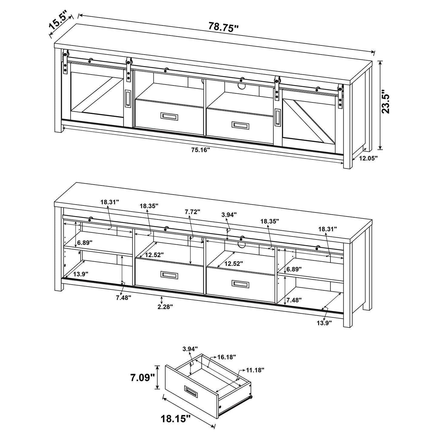 Madra 2-door Engineered Wood 79" TV Stand Dark Pine