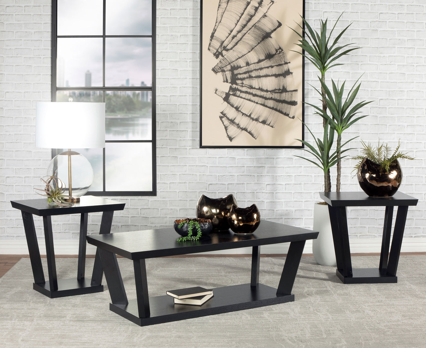 Aminta 3-piece Coffee and End Table Set Black