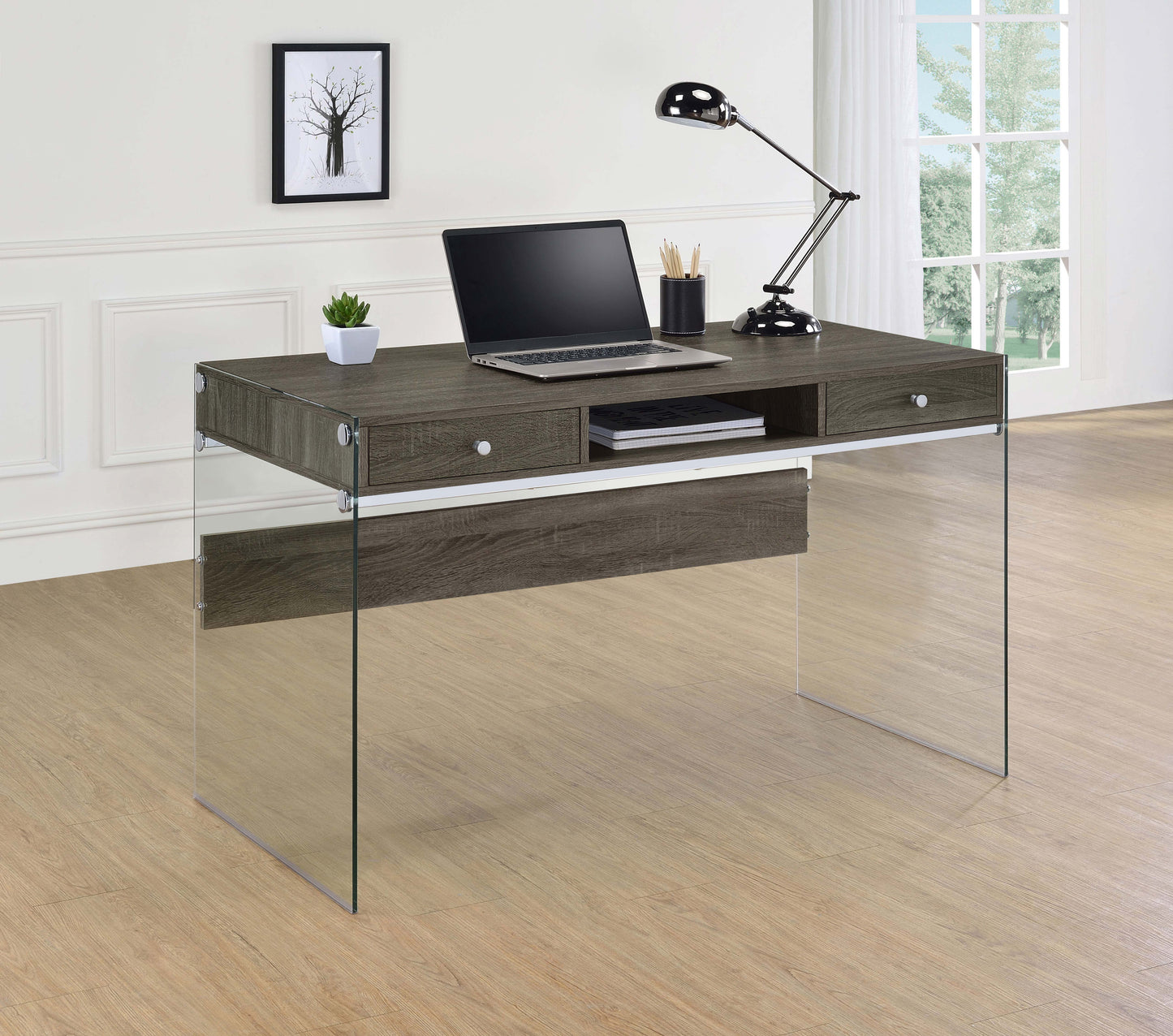 Dobrev 48-inch 2-drawer Writing Desk Weathered Grey