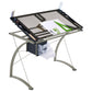 Melo 41-inch Glass Top Drafting Table with Storage Silver