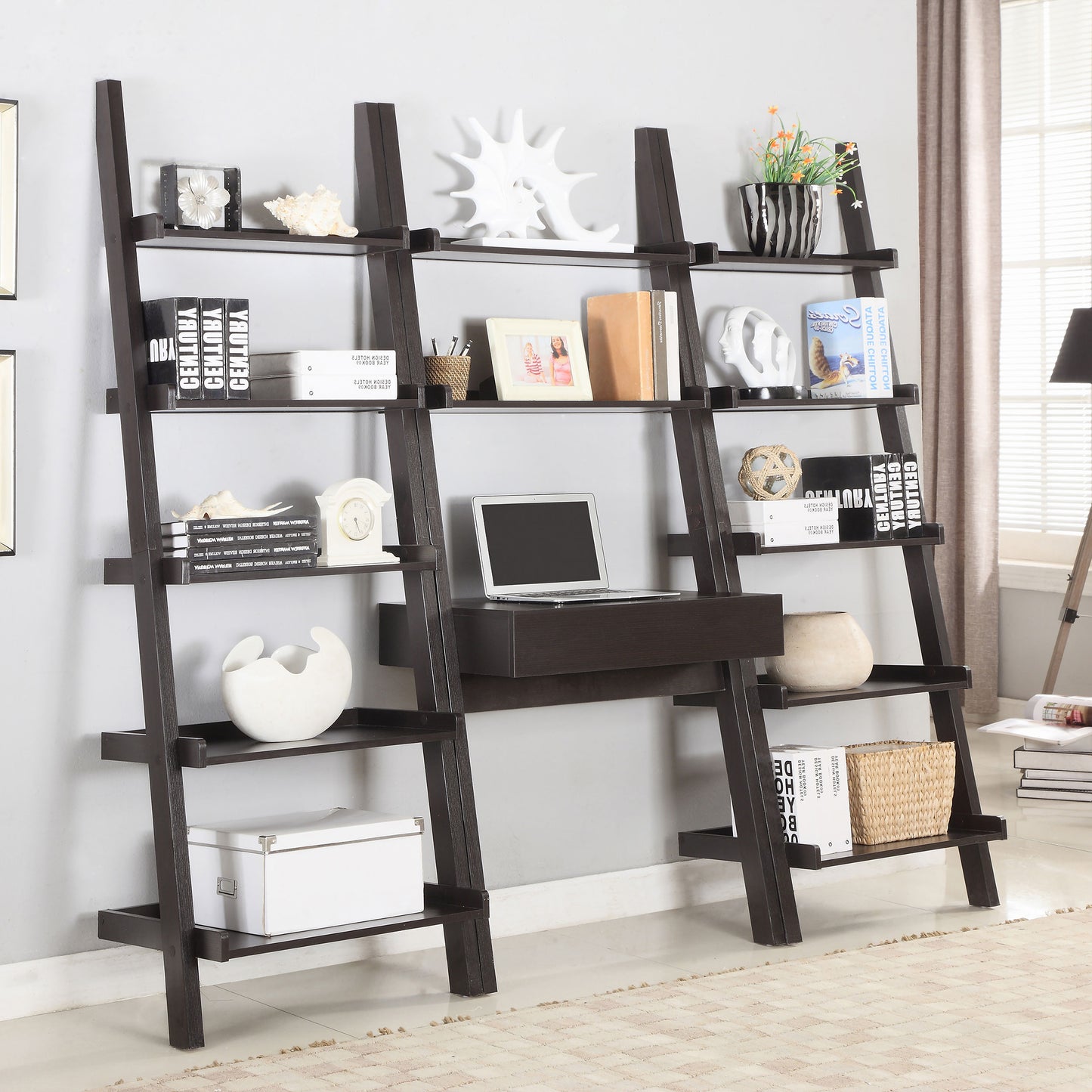 Colella 3-piece Ladder Desk and Bookcase Set Cappuccino