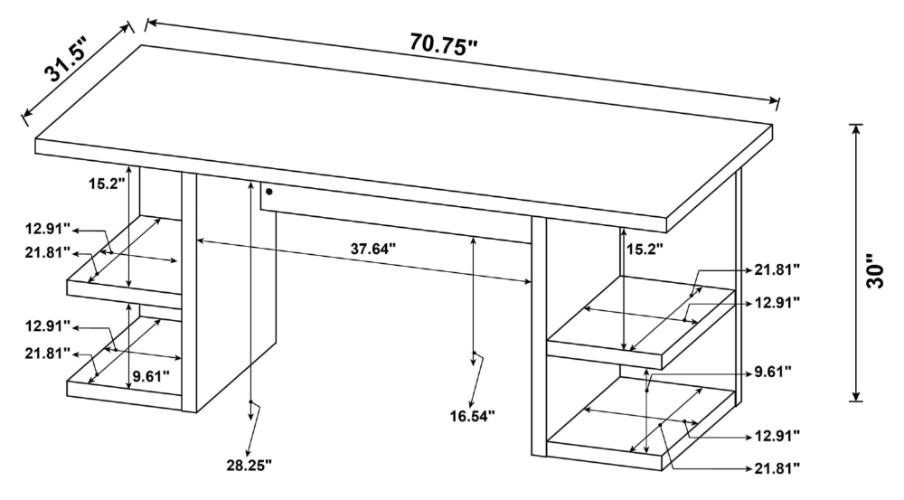 Alice 71-inch 4-shelf Engineered Wood Writing Desk White