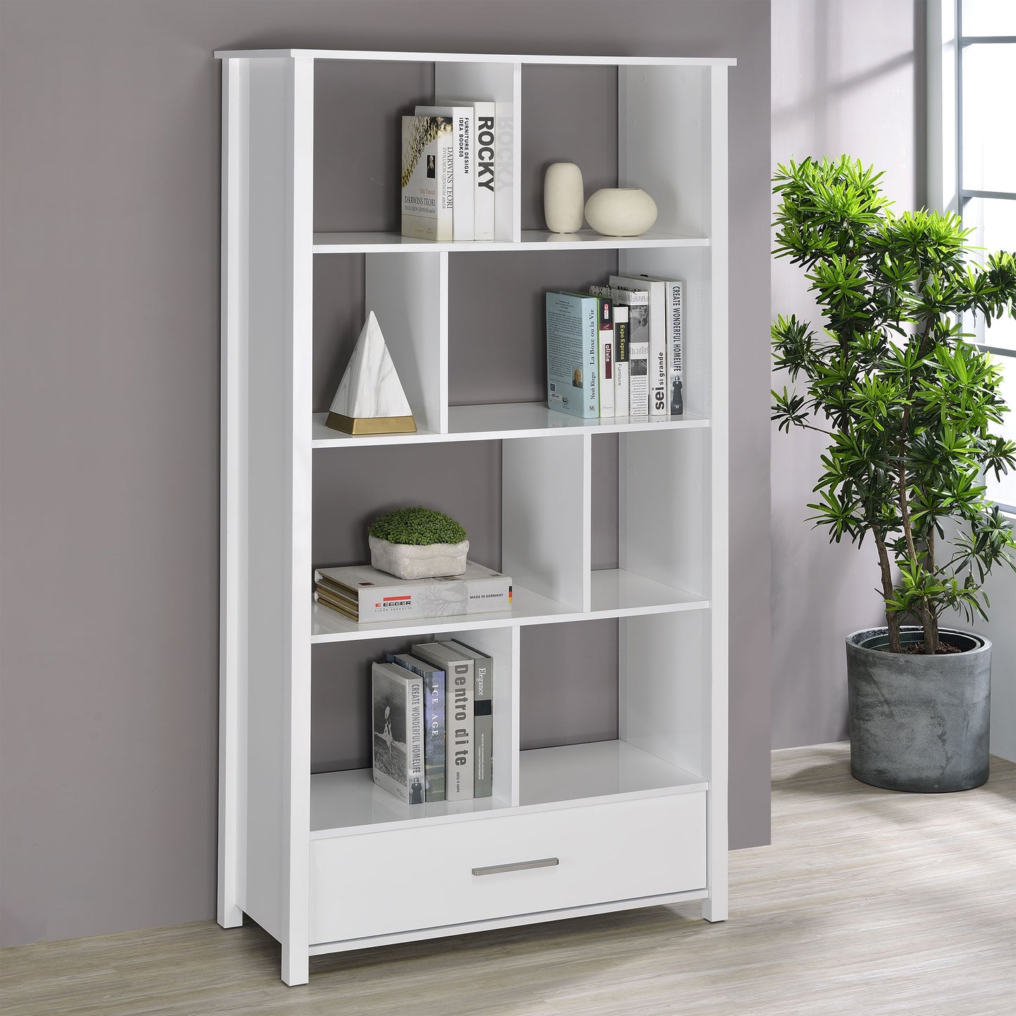 Dylan 68-inch 4-shelf Storage Bookshelf White High Gloss