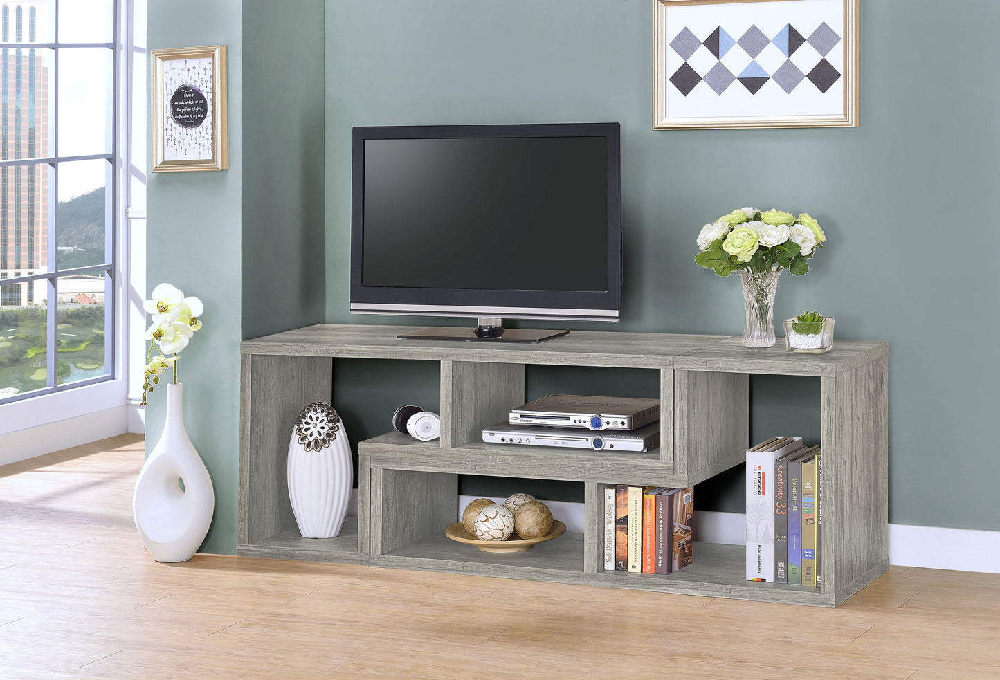 Velma Multipurpose TV Stand and Bookshelf Grey Driftwood