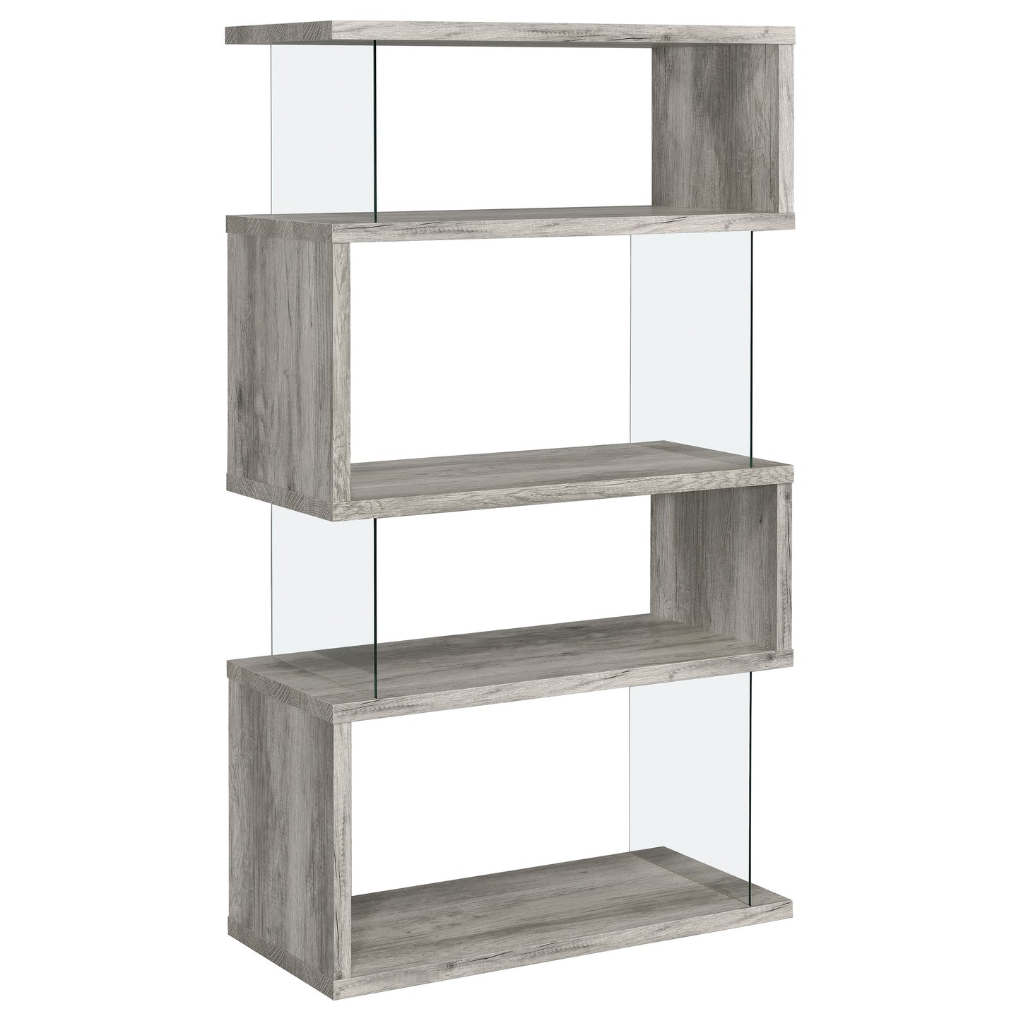 Emelle 63-inch 4-shelf Glass Panel Bookshelf Grey Driftwood