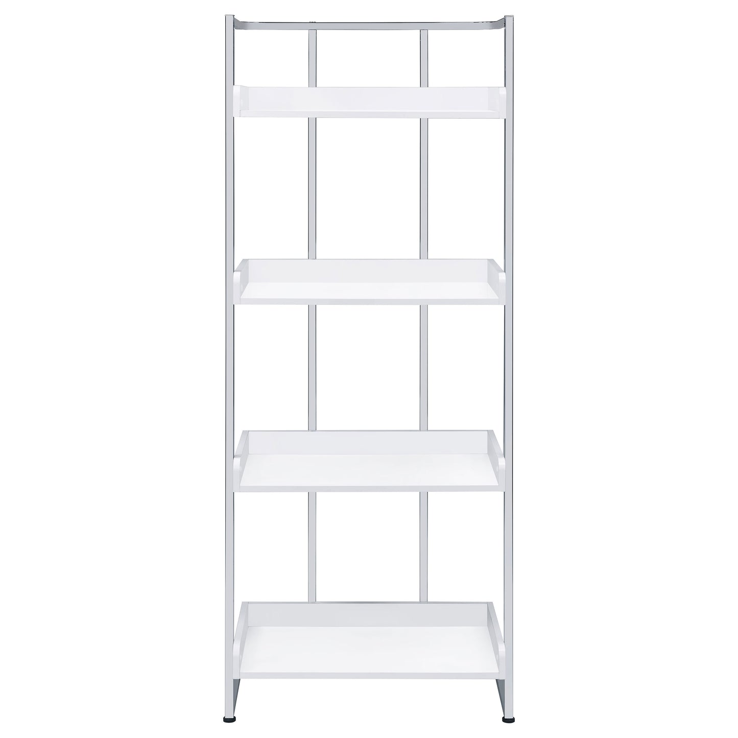 Ember 68-inch 4-shelf Bookshelf White High Gloss and Chrome