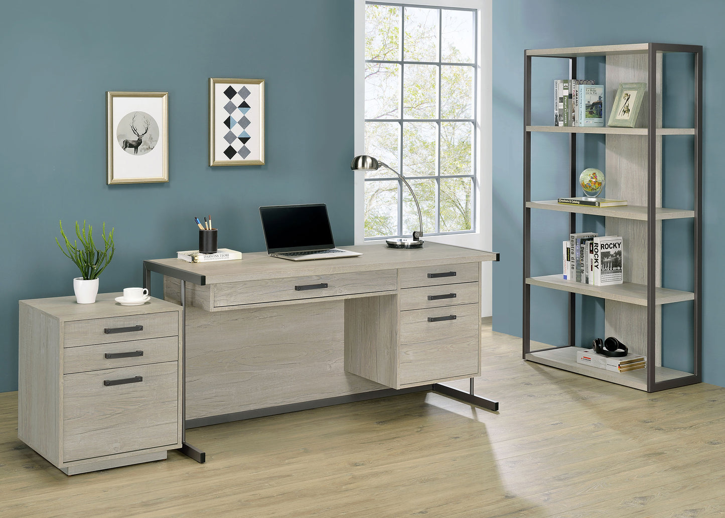 Loomis 3-drawer Home Office File Cabinet Whitewashed Grey