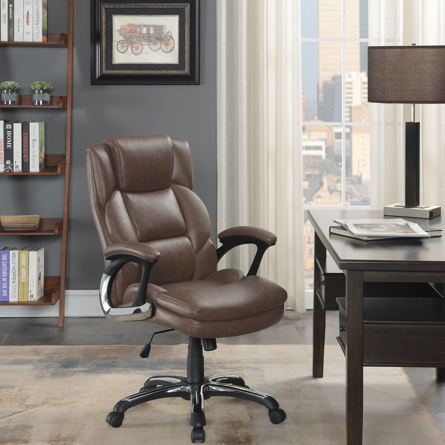 Nerris Upholstered Adjustable Home Office Desk Chair Brown