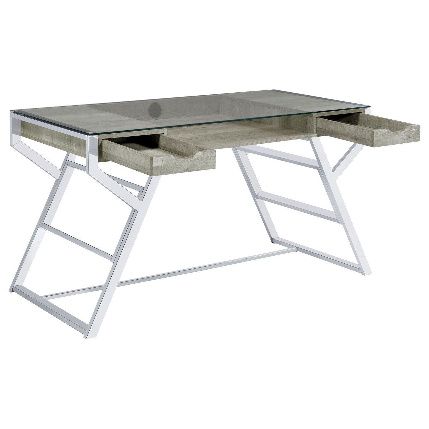 Emelle 56-inch Glass Top Writing Desk Grey Driftwood