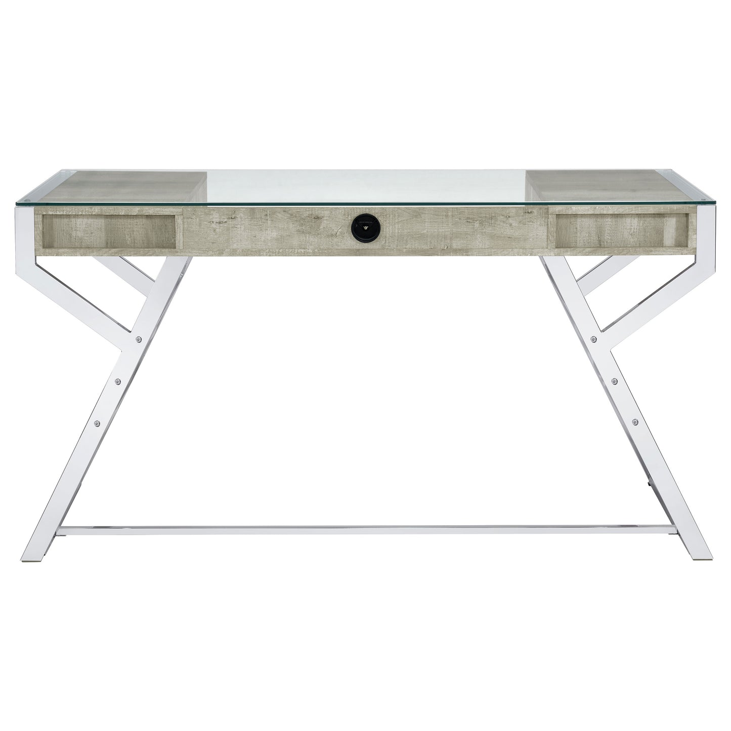 Emelle 56-inch Glass Top Writing Desk Grey Driftwood