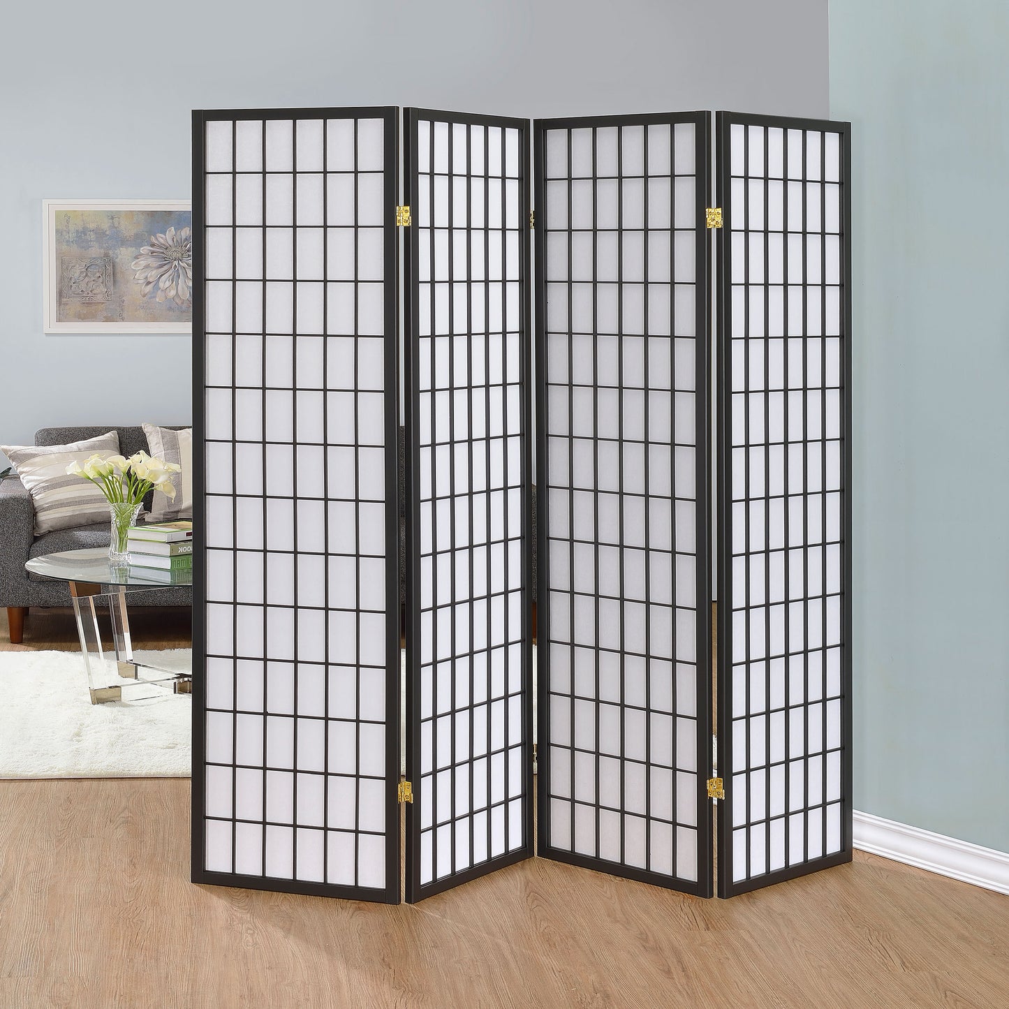 Roberto 4-Panel Room Divider Folding Shoji Screen Dark Grey