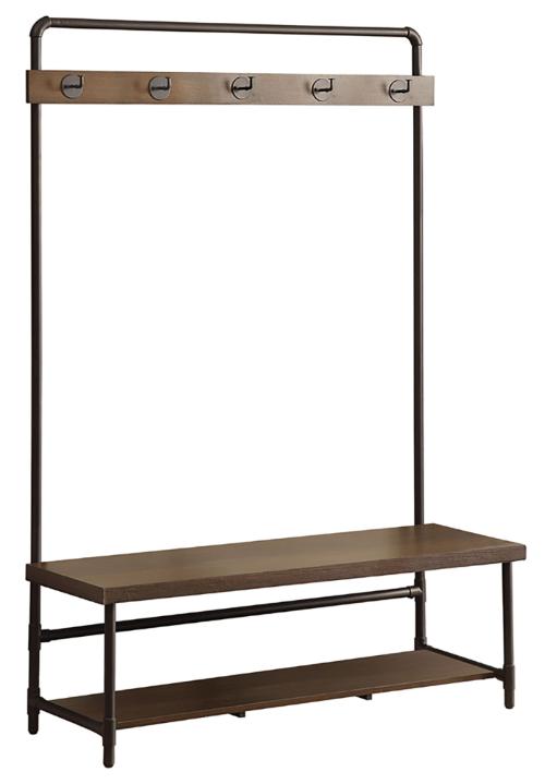 Alise 5 Hook Coat Rack Hall Tree with Shoe Bench Chestnut