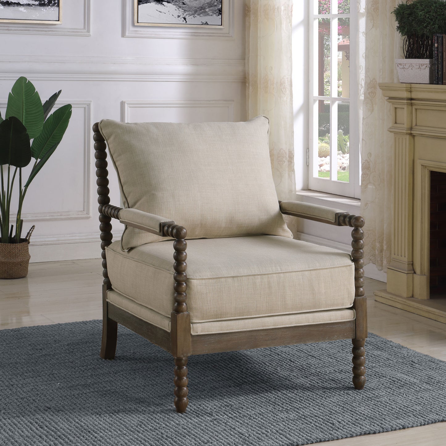 Blanchett Upholstered Bobbin Accent Chair Beige and Natural