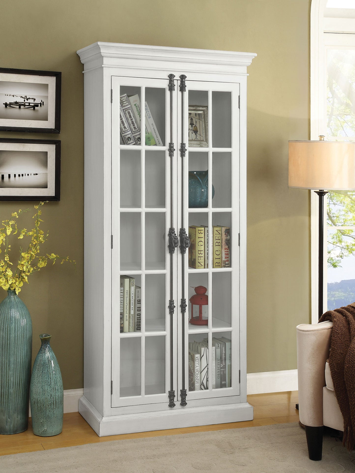 Toni 2-door Wood Tall Storage Cabinet Distressed White