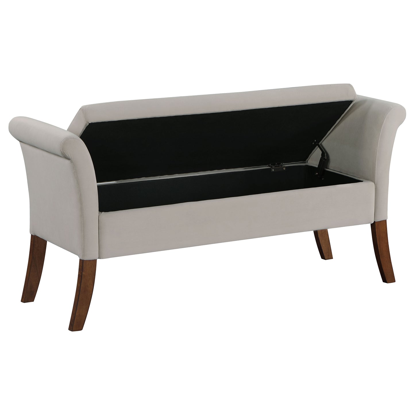 Farrah Velvet Upholstered Rolled Arm Storage Bench Beige