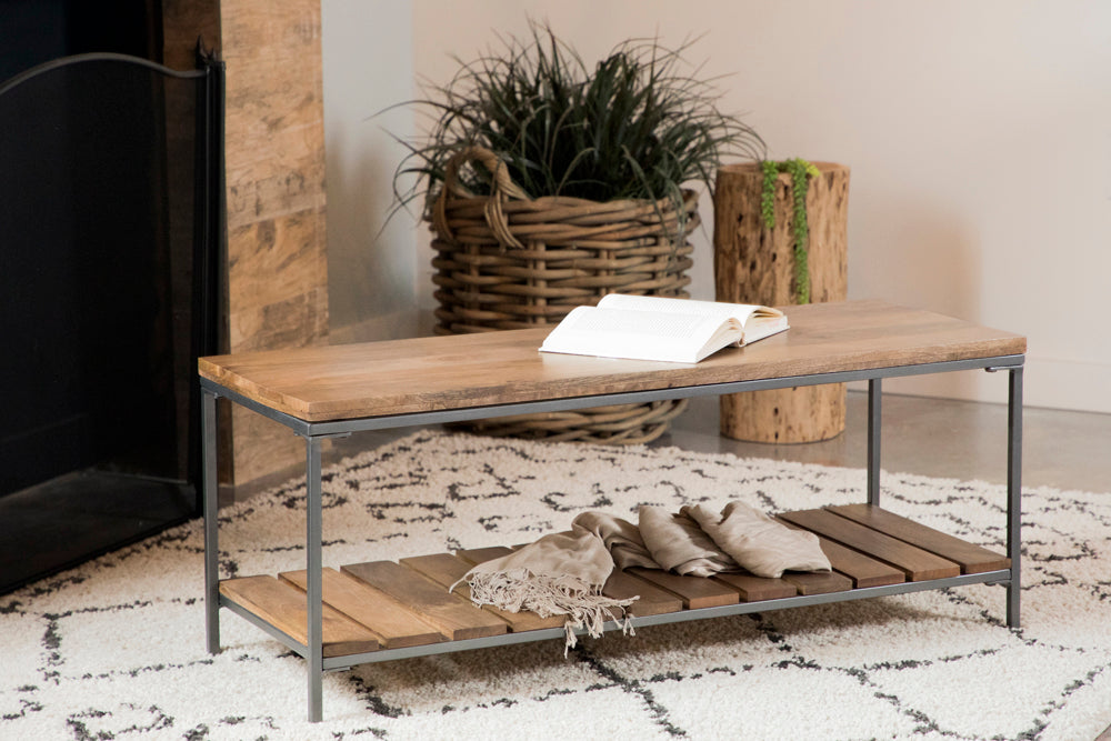 Gerbera Wood Accent Bench with Shelf Natural and Gunmetal